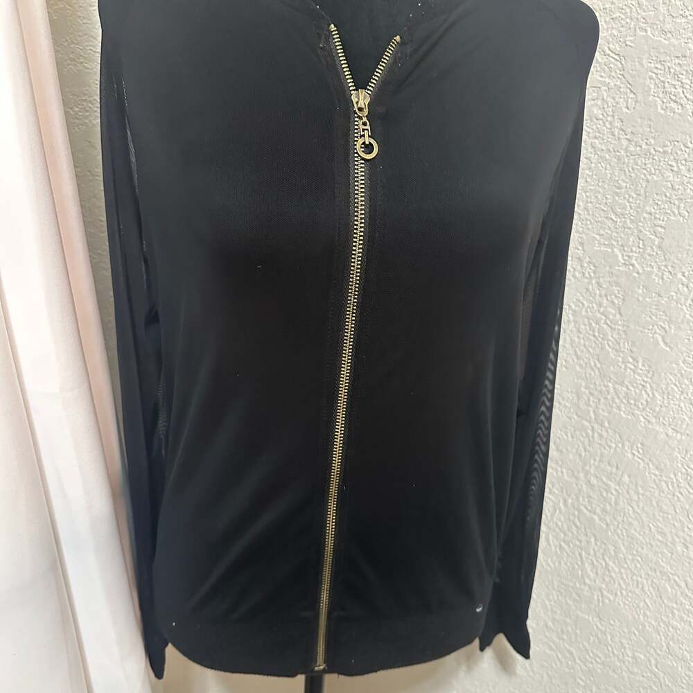 iHeartRaves Black Sheer Mesh Full Zip Lightweight Bomber Jacket